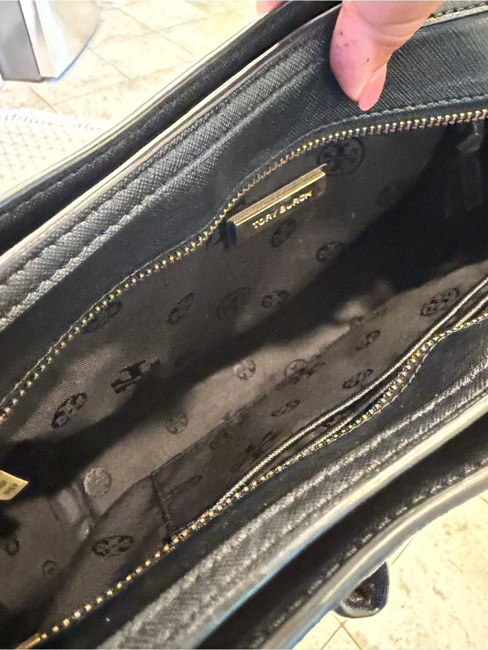 Tory Burch Black Saffiano Leather Satchel with Crossbody Strap